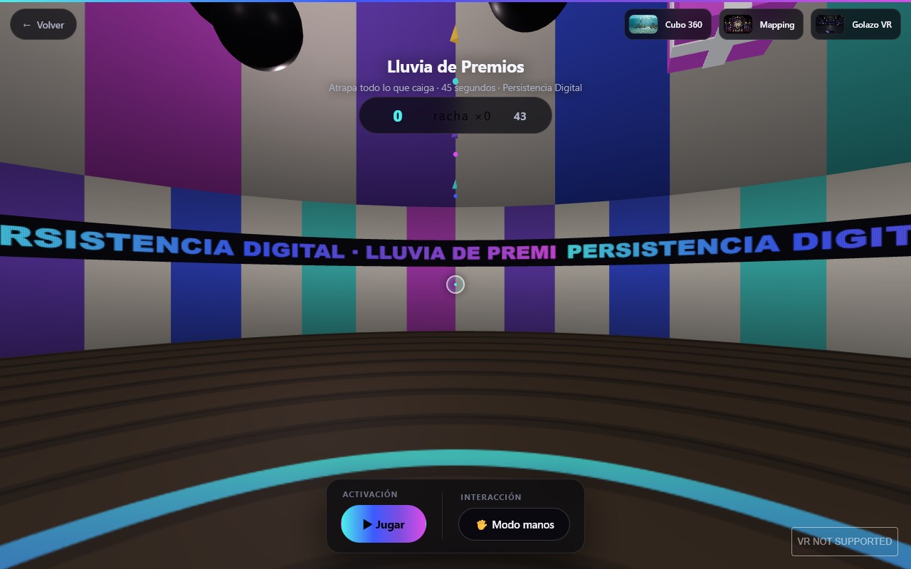Cajas de regalo de la marca cayendo dentro del stand virtual de Lluvia de Premios