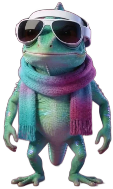 Camaleón con gafas VR, mascota de la plantilla